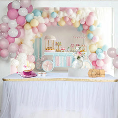 Lofaris Pastel Balloon Birthday Backdrop with Fluffy Clouds and Candy Cart Sweet Shop Party Decor for Girls Photoshoot