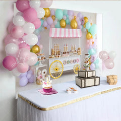 Lofaris Pastel Balloon Dessert Cart Birthday Backdrop for Girls Colorful Donut Party Decor for Studio Photography