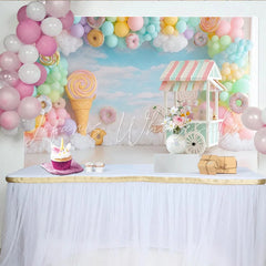 Lofaris Pastel Candy Land Photography Backdrop with Balloons Dreamy Sweet Shop Background for Kids Party Photoshoot.