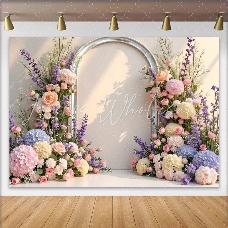 Lofaris Pastel Floral Arch Photography Backdrop with Roses and Hydrangeas Elegant Studio Background for Wedding and Portrait Photoshoots