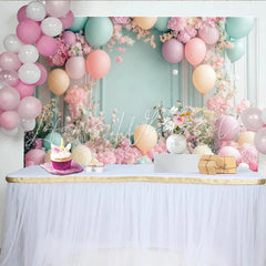 Lofaris Pastel Floral Baby Shower Backdrop with Pink Flowers and Balloons Elegant Photography Background for Newborn or Party Decoration