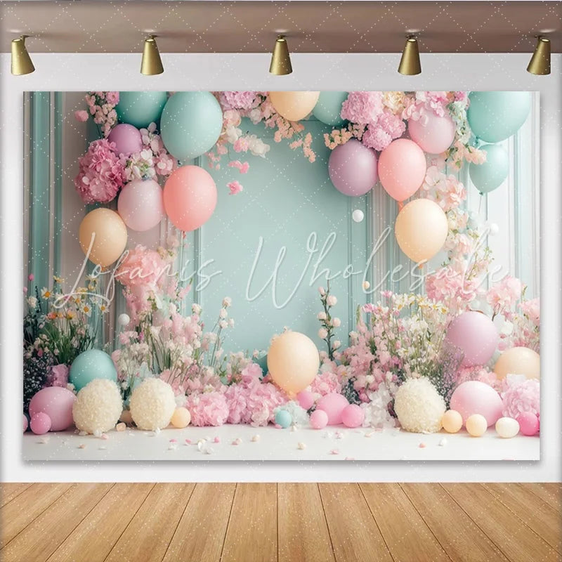 Lofaris Pastel Floral Baby Shower Backdrop with Pink Flowers and Balloons Elegant Photography Background for Newborn or Party Decoration