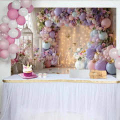 Lofaris Pastel Floral Balloon Photography Backdrop with Golden Butterflies Elegant Studio Background for Party Decoration and Photoshoot