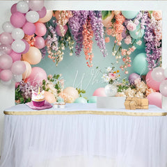 Lofaris Pastel Floral Balloon Photography Backdrop with Hanging Flowers Dreamy Party Decor Background for Studio Photoshoot