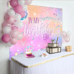 Lofaris Pastel Glitter Disco Birthday Backdrop with Musical Notes Vibrant Party Background for Girls Photoshoot