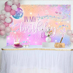 Lofaris Pastel Glitter Disco Birthday Backdrop with Musical Notes Vibrant Party Background for Girls Photoshoot