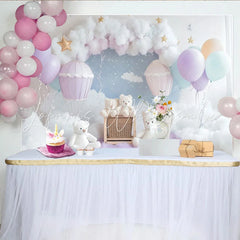 Lofaris Pastel Hot Air Balloon Baby Shower Backdrop with Clouds and Stars Dreamy Photography Background for Newborn or Kids Party