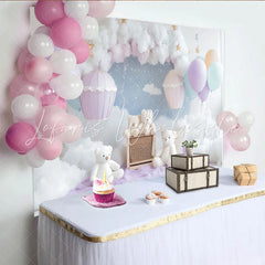Lofaris Pastel Hot Air Balloon Baby Shower Backdrop with Clouds and Stars Dreamy Photography Background for Newborn or Kids Party