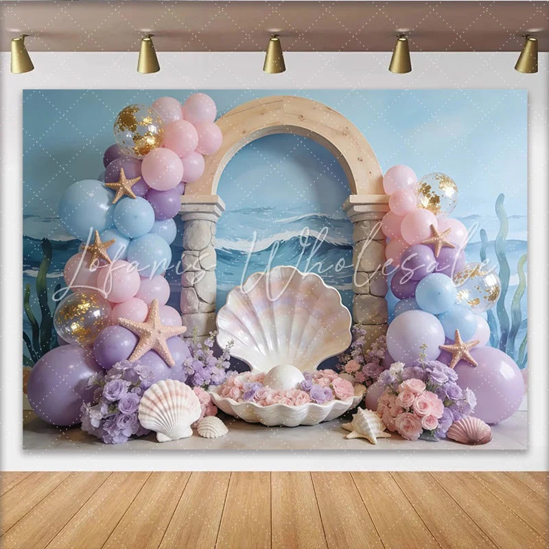 Lofaris Pastel Mermaid Birthday Backdrop with Balloons and Starfish Dreamy Ocean Theme Decor for Girls Party Photoshoot