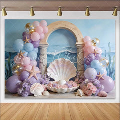 Lofaris Pastel Mermaid Birthday Backdrop with Balloons and Starfish Dreamy Ocean Theme Decor for Girls Party Photoshoot