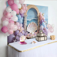 Lofaris Pastel Mermaid Birthday Backdrop with Balloons and Starfish Dreamy Ocean Theme Decor for Girls Party Photoshoot