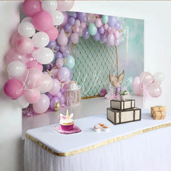 Lofaris Pastel Mermaid Birthday Backdrop with Balloons and Starfish Dreamy Underwater Photography Background for Party Decoration