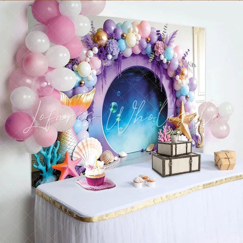 Lofaris Pastel Mermaid Birthday Backdrop with Balloons and Underwater Scene Ocean Theme Party Decor for Girls Photoshoot and Celebration