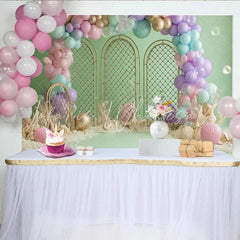 Lofaris Pastel Mermaid Birthday Backdrop with Golden Arches and Seashells Dreamy Under the Sea Party Background for Girls