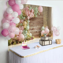 Lofaris Pastel Pink and Green Balloon Garland Boho Baby Shower Backdrop with Rustic Wood Elegant Photography Background for Party Decor