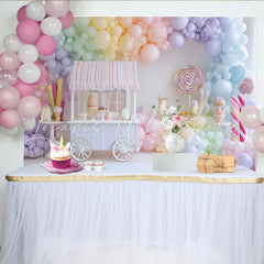 Lofaris Pastel Rainbow Candy Shop Birthday Backdrop with Balloons and Sweet Desserts Festive Party Decor for Photography