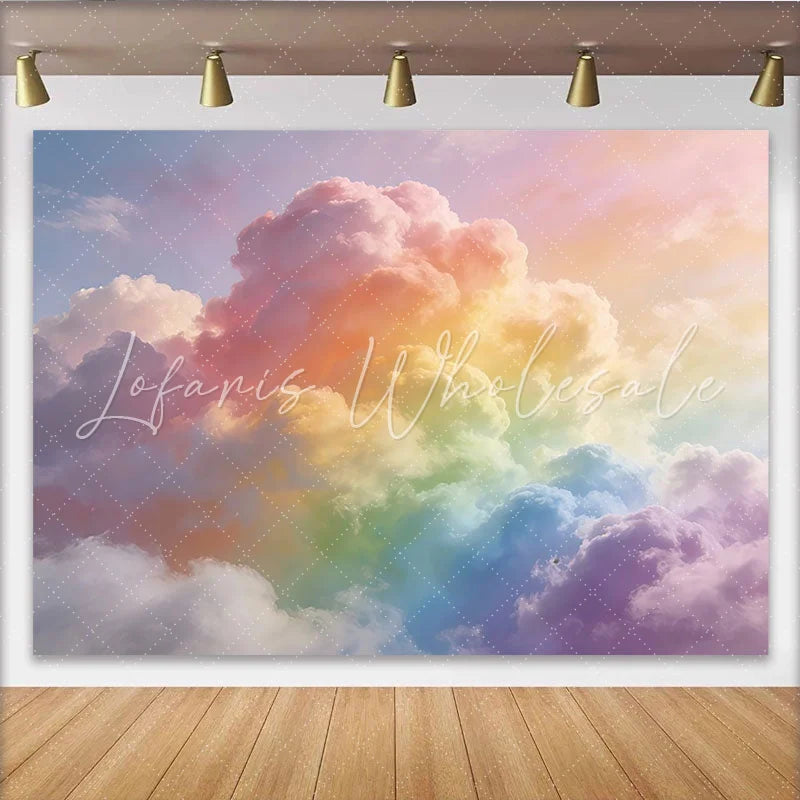 Lofaris Pastel Rainbow Cloud Photography Backdrop Dreamy Sky Background for Studio Photoshoots and Creative Portraits