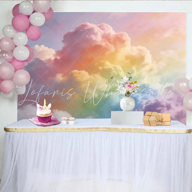 Lofaris Pastel Rainbow Cloud Photography Backdrop Dreamy Sky Background for Studio Photoshoots and Creative Portraits