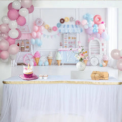 Lofaris Pastel Sweet Shop Birthday Backdrop with Ice Cream and Donuts Elegant Party Background for Girls Photoshoot