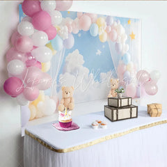 Lofaris Pastel Teddy Bear Baby Shower Backdrop with Clouds and Stars Dreamy Photo Booth Background for Newborn Photography