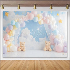 Lofaris Pastel Teddy Bear Baby Shower Backdrop with Clouds and Stars Dreamy Photo Booth Background for Newborn Photography