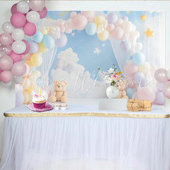 Lofaris Pastel Teddy Bear Baby Shower Backdrop with Clouds and Stars Dreamy Photo Booth Background for Newborn Photography