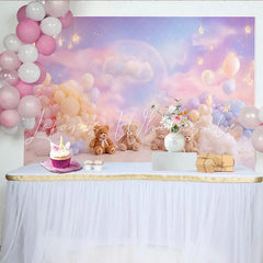 Lofaris Pastel Teddy Bear Baby Shower Backdrop with Dreamy Clouds Whimsical Photography Background for Newborn Photoshoot