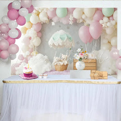 Lofaris Pastel Teddy Bear Hot Air Balloon Baby Shower Backdrop with Clouds and Stars Dreamy Photography Background for Newborns