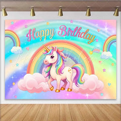 Lofaris Pastel Unicorn Rainbow Backdrop Cute Birthday Cloud and Shooting Star Banner