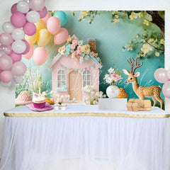 Lofaris Pastel Woodland Fairy House Birthday Cake Smash Backdrop Baby Shower Photo Booth Decor