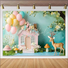 Lofaris Pastel Woodland Fairy House Birthday Cake Smash Backdrop Baby Shower Photo Booth Decor