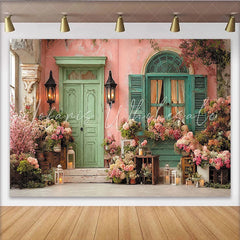 Lofaris Pastellfarbener Vintage-Blumen-Hintergrund mit Tür und Fenster für Partys und Fotoshootings romantische Kulisse