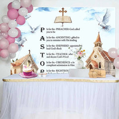 Lofaris Pastor Appreciation Backdrop Religious Acrostic Poem with Doves and Church Watercolor Art
