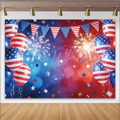 Lofaris Patriotic Independence Day Backdrop American Flag Balloons and Bunting Background for Festive Celebrations and Photoshoots