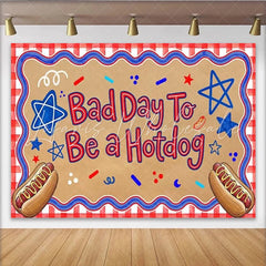 Lofaris Patriotic Independence Day Backdrop with Hotdog Slogan Red White and Blue Stars Photo Booth Prop for Summer Party