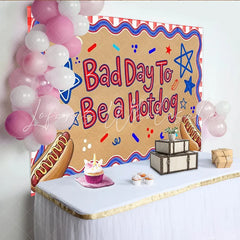Lofaris Patriotic Independence Day Backdrop with Hotdog Slogan Red White and Blue Stars Photo Booth Prop for Summer Party