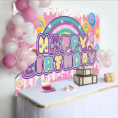 Lofaris Paw Print Happy Birthday Backdrop with Rainbow and Balloons Sweet Animal Party Decor for Kids Photoshoot.