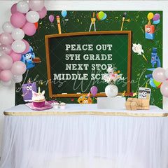 Lofaris Peace Out 5th Grade Graduation Backdrop with Cartoon School Supplies Next Stop Middle School Party Background for Student