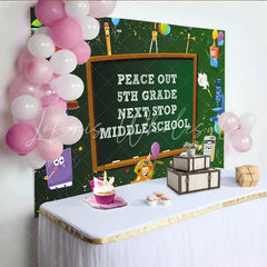 Lofaris Peace Out 5th Grade Graduation Backdrop with Cartoon School Supplies Next Stop Middle School Party Background for Student