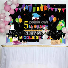 Lofaris Peace Out 5th Grade Graduation Backdrop with Colorful Banners Next Stop Middle School Party Decor for Photo Booth Props