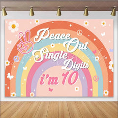 Lofaris Peace Out Single Digits Backdrop 10th Birthday Groovy Boho Rainbow Daisy Decor