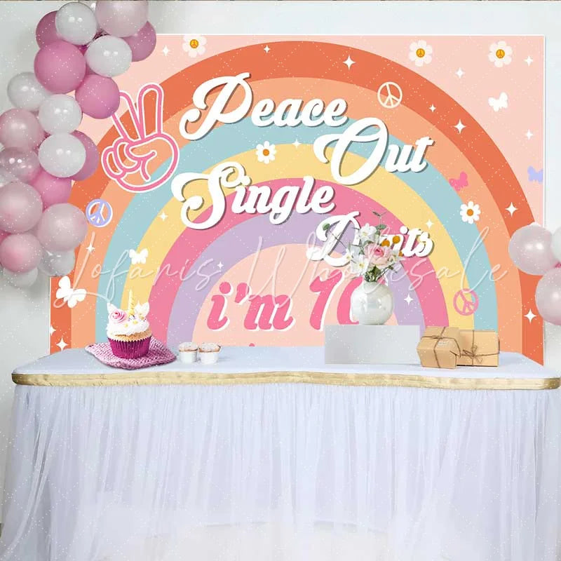 Lofaris Peace Out Single Digits Backdrop 10th Birthday Groovy Boho Rainbow Daisy Decor