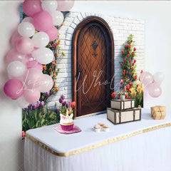Lofaris Photography Backdrop Spring Colorful Tulips Wooden Door Rustic Garden Background