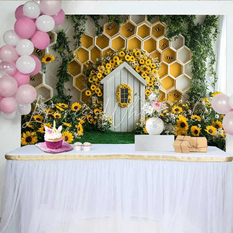 Lofaris Photography Backdrop Sunflower Garden Bee House Honeycomb Cake Smash Prop