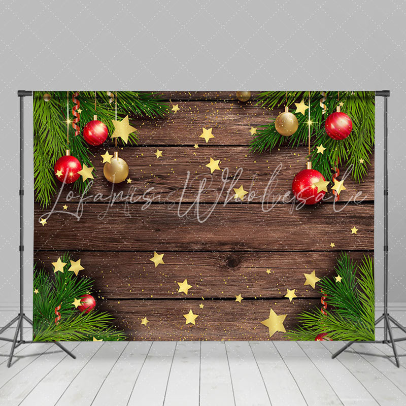 Lofaris Pine Leaves Star Glitter Wooden Christmas Backdrop