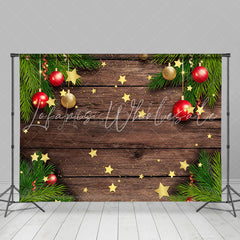Lofaris Pine Leaves Star Glitter Wooden Christmas Backdrop
