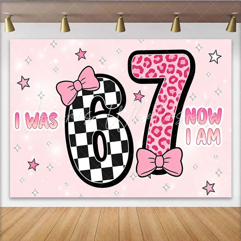 Lofaris Pink 7th Birthday Backdrop with Checkerboard and Leopard Print Cute Party Background for Girls Photoshoot and Celebration