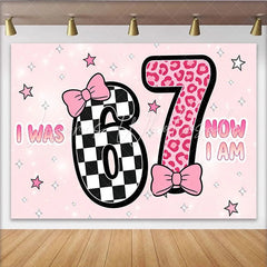 Lofaris Pink 7th Birthday Backdrop with Checkerboard and Leopard Print Cute Party Background for Girls Photoshoot and Celebration