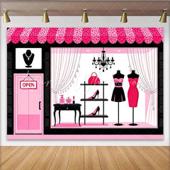Lofaris Pink and Black Fashion Boutique Photography Backdrop with Elegant Shop Window Glamour Studio Background for Women and Girls