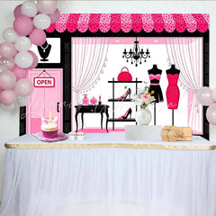 Lofaris Pink and Black Fashion Boutique Photography Backdrop with Elegant Shop Window Glamour Studio Background for Women and Girls